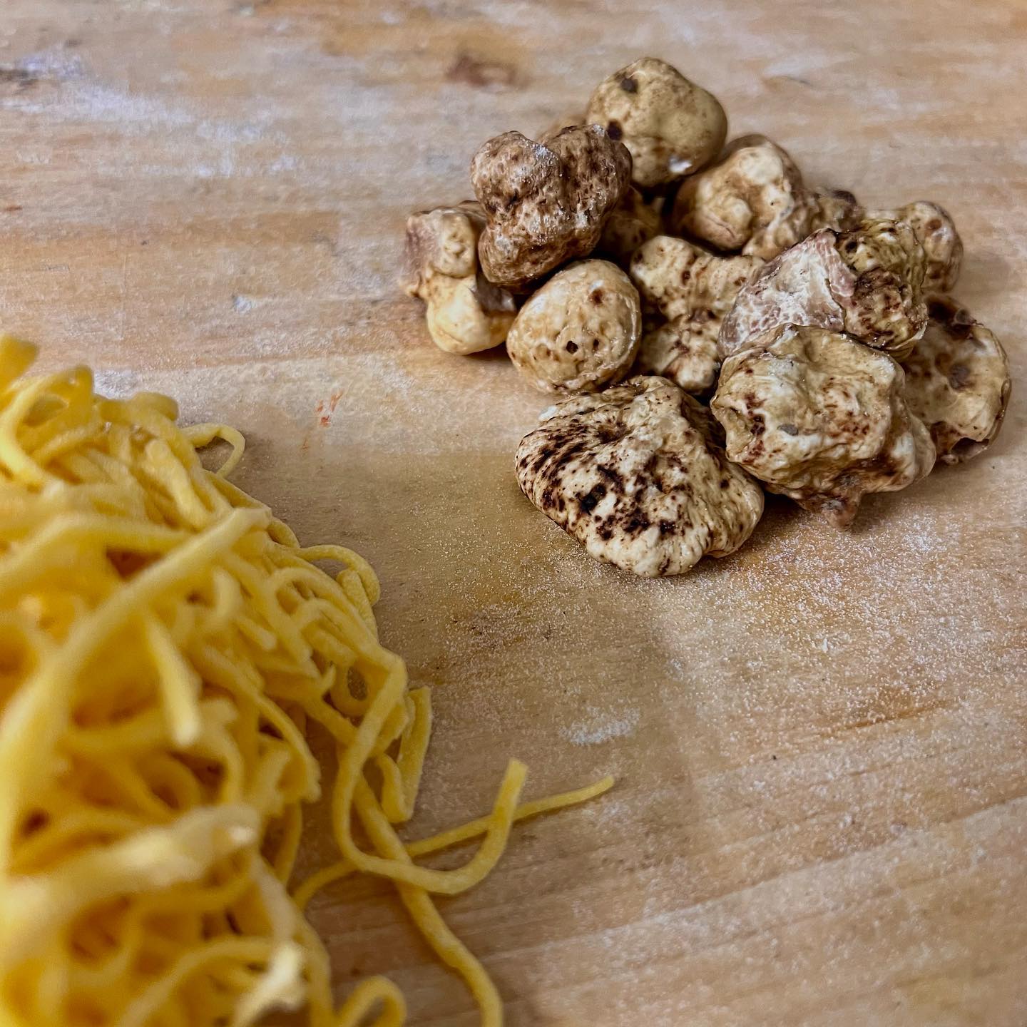 homemade pasta and truffles at TRATTORIA DEL BOLLITO ALBA in Piedmont Italy